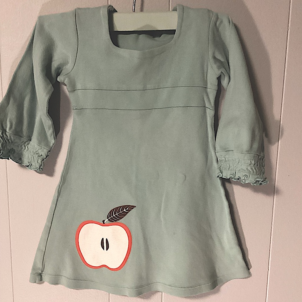 Glug ADORABLE Size 3 Blue Baby Girl Dress w/ Apple Core & Ruffle Sleeves